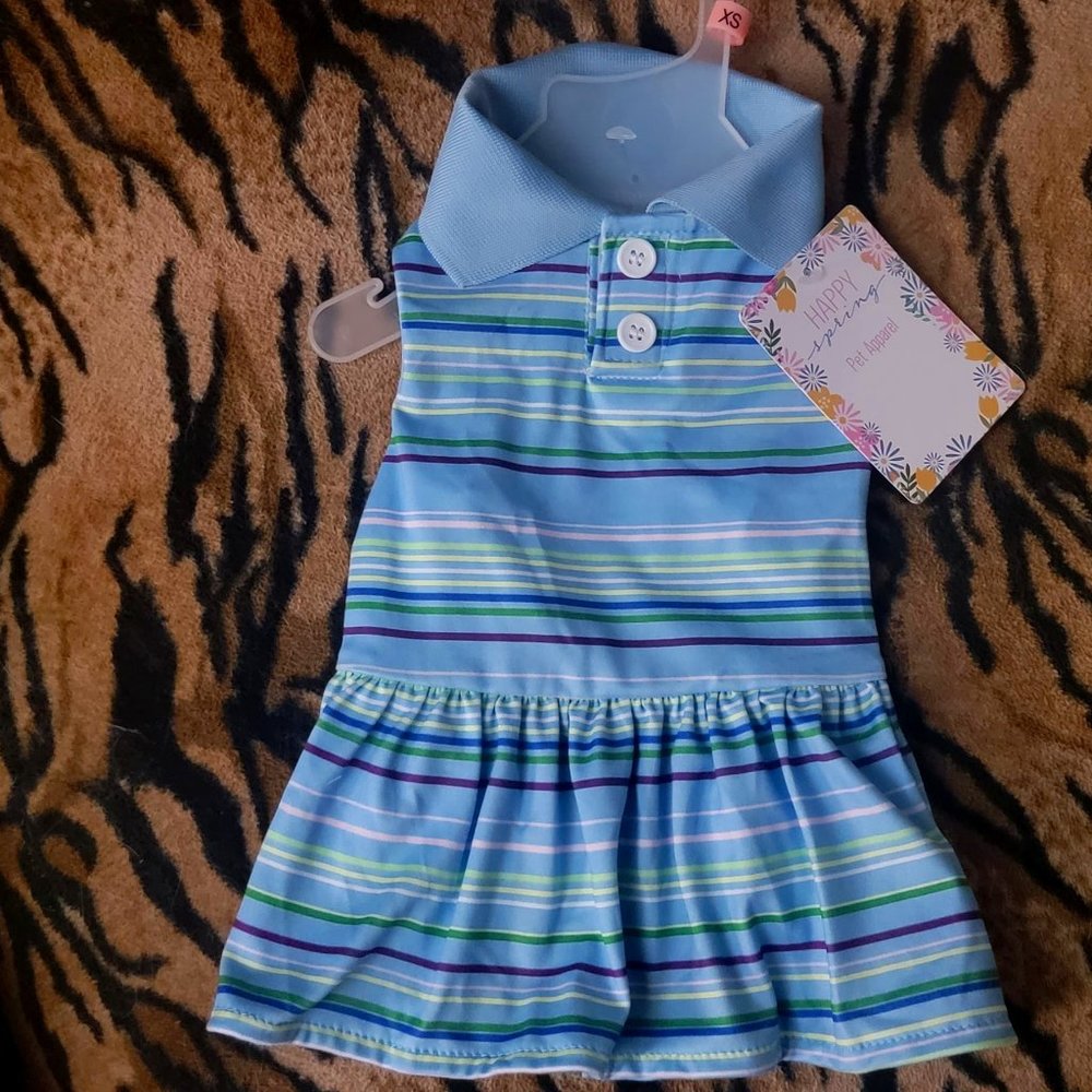 Pet Dress Dog or Cat Button Up Polo Blue Stripes  med ea. New!